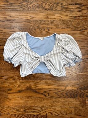 Habitual Kids Girls Blue/White Bow Striped Puff Sleeve Crop Top Swim Top Sz 16